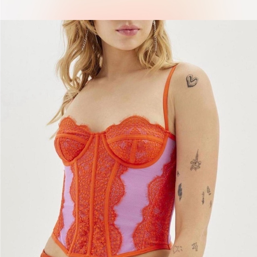 Free People Vibrant Orange and Purple Bustier Corset